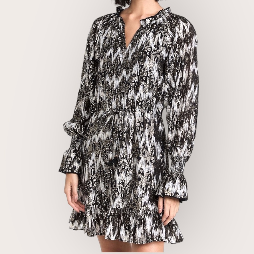 NWT Figue Kaia Metallic Zigzag Ruffle Mini Dress Sz M
